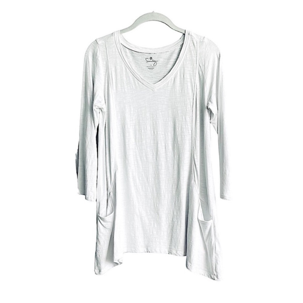 Sunday V-neck Tunic Asymmetrical Top Pockets White Size S